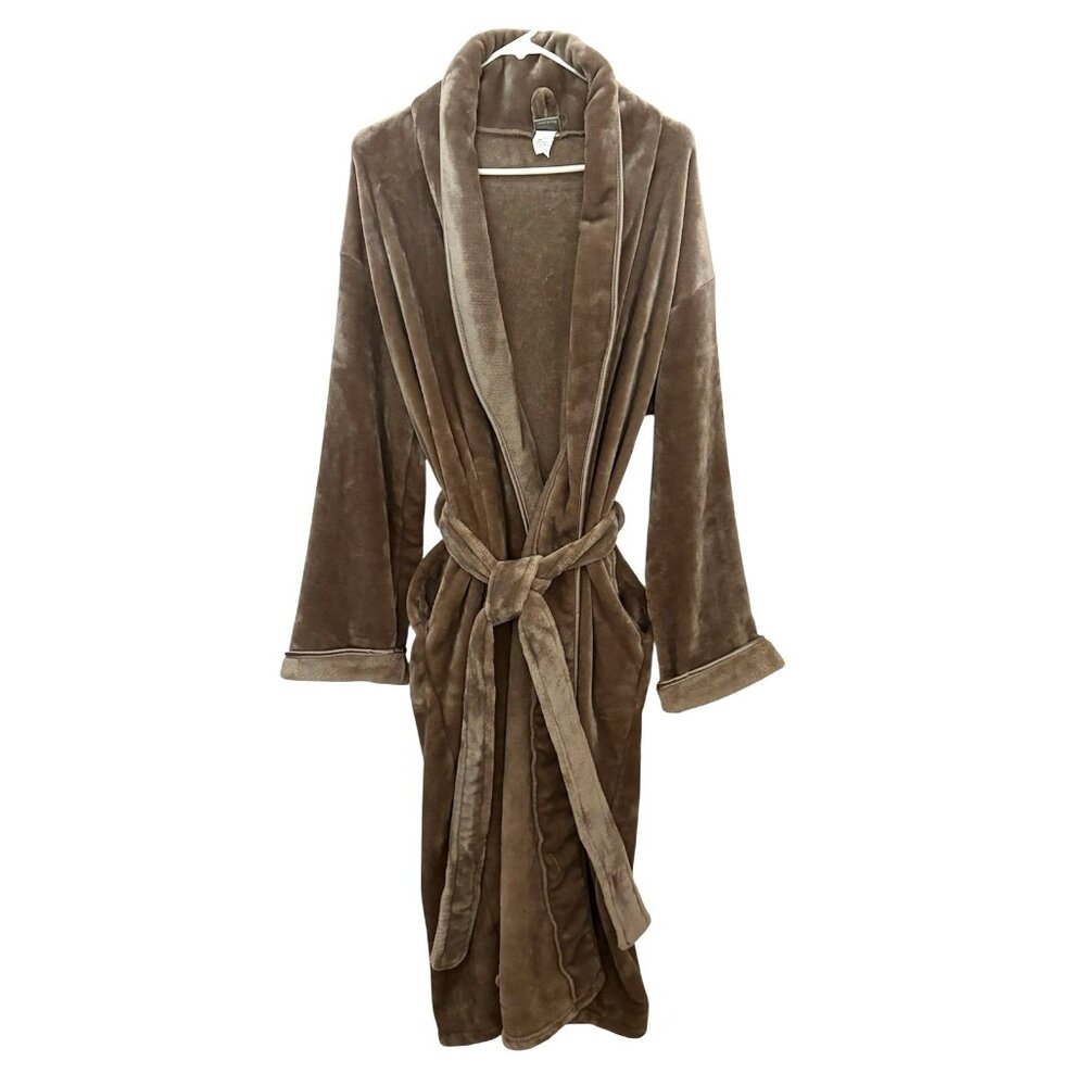 Brookstone Size L/XL Womens Gray Luxury Plush Belted Spa Robe With Pockets